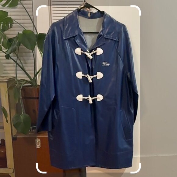 1970s Set Sperry Topsider Navy Blue Raincoat & Hat size M/L Unisex - Picture 2 of 10